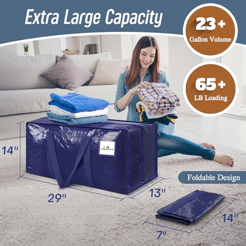 6 Pack Extra Heavy Duty Large Moving Bags with Strong Zipper, Dark Blue - color: Dark Blue, size: 6 Pack