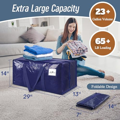 6 Pack Extra Heavy Duty Large Moving Bags with Strong Zipper, Dark Blue - color: Dark Blue, size: 6 Pack
