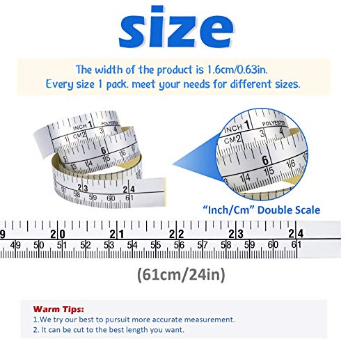 5 Pieces Self-Adhesive Measuring Tape Workbench Ruler Adhesive Backed Double Scale Stick Tape Measure for Work Woodworking, Saw, Drafting Table (24 Inch)