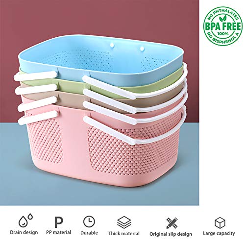 rejomiik Portable Plastic Shower Caddy Basket Organizer with Handles, Pink - color: Pink