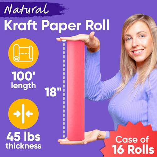18" x 1200" (100 ft) Pink Kraft Paper (Case of 16 Rolls), Made in USA - color: Pink, style: Bulk Case - 1 Color