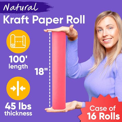 18" x 1200" (100 ft) Pink Kraft Paper (Case of 16 Rolls), Made in USA - color: Pink, style: Bulk Case - 1 Color