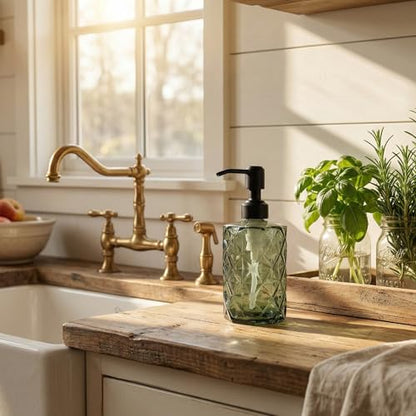JASAI Forest Green Glass Soap Dispenser with Black Rustproof Pump - color: Forest Green