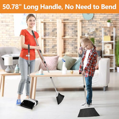 Folews Broom and Dustpan Set, Heavy Duty Dust Pan with Broom Combo Set