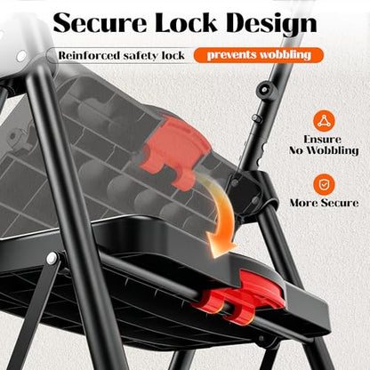 HBTower 5 Step Ladder, Folding Step Ladder with Handrails & Tool Tray