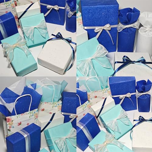 Christmas Tissue Paper for Gift Bags, Glitter Sequins Blue Gift Wrap Tissue Paper Bulk, Sparkle Art Tissue for Boy's Birthday Party, Gender Reveal, Craft, 30 Sheets 19.7x13.8in - color: Blue 30P