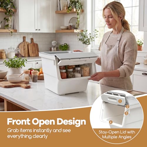 GIANTEX 6 Pack Plastic Stackable Storage Bins with Lids & Wheels, 12.5 QT - color: White + Gray, size: 6 Pack, 12.5 QT