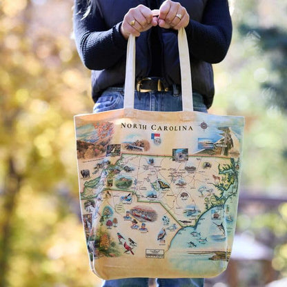 Xplorer Maps Canvas Tote Bag with Handles, Cloth Grocery Shopping Bag, Reusable & Eco-friendly Bag, 100% Cotton, Washable - color: Nc