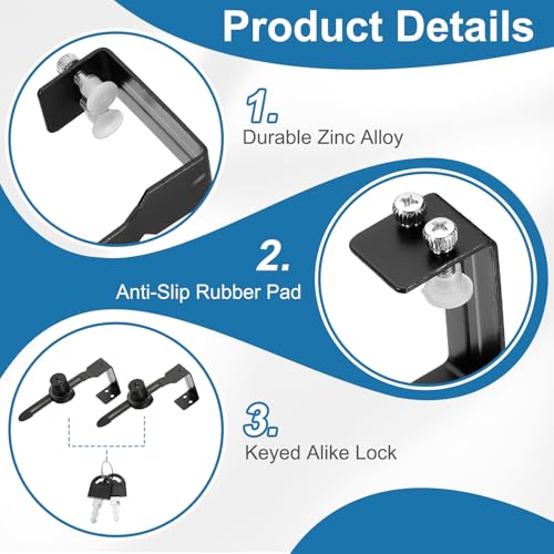 2.1" Luminous Sliding Glass Door Ratchet Lock Fit 1.57-1.97" Black - color: Black, size: 2.1"