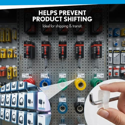 Clip Strip Inventory Control Clips, 100 Pack, Peg Hook Product Stoppers, Fit .15" to .25" Diam. Plastic or Metal Hooks, Inexpensive Product Display Control, Pegboard Accessories, Corp.