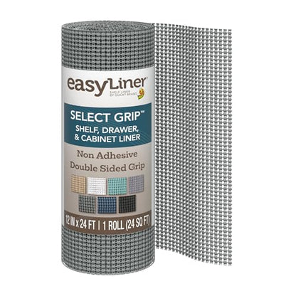 EasyLiner Select Grip Shelf Liner, Easy to Install & Cut to Fit, Non Slip, Non Adhesive, Drawer Shelf & Cabinet Liner for Kitchen, Bathroom, Pantry Cupboards, 12 in x 24 ft (1 Roll), 24 ft, Dark Gray - color: Dark Gray, size: 12-Inch x 24 Feet