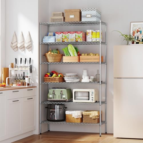 BestOffice | 6-Tier Wire Shelf with Wheels | 45" x 18" x 82" | Chrome - color: Chrome, size: 45"W x 18"D x 82"H