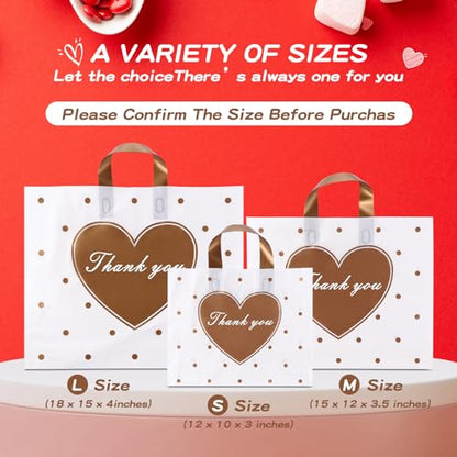 Abbylike 300 Pcs Thank You Bags with Handles, 3 Size Plastic,Gold, White - color: Gold, White