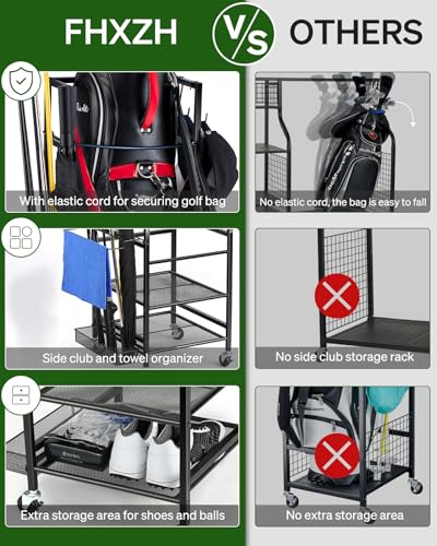 FHXZH Golf Bag Storage Garage Organizer - Golf Bag Stand with Wheels - color: Black - Without Bottom Drawer Basket