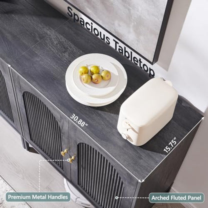 IFGET 92.63" W Modern Arch Sideboard Buffet Cabinet with Storage, Dark Grey - color: Dark Grey, size: 3 Pieces
