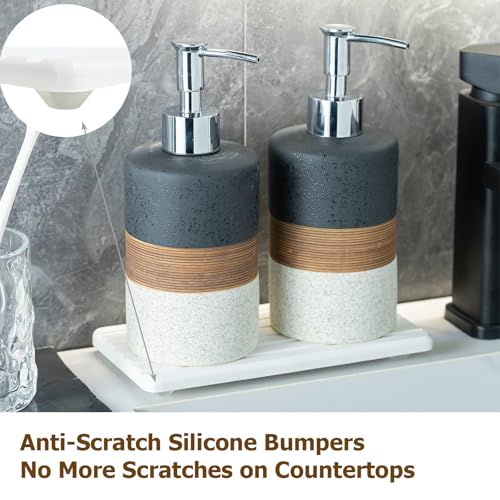 Ceramic Dish Soap Dispensers Set of 2 for Kitchen and Bathroom - color: Black and White, size: 2xSoap Dispenser Set with Tray