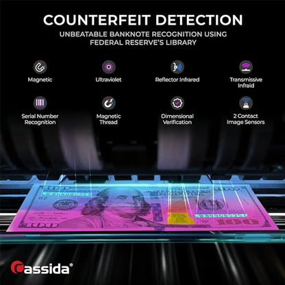 Cassida Money Bill Counter I Business Grade I 1,200 Notes/Min I 8800R V2 - size: Large (8800R-V2)