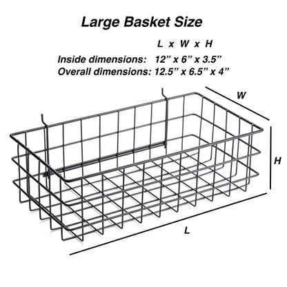 Pegboard Basket Size L, Black - Hooks to Any Peg Board - Square Style Wire Shelf Baskets - Organize Tools, Workbench, Accessories, Garage Storage - Wall Organizer Attachments - size: Large