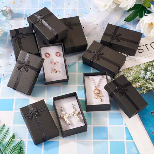Craftdady 12pcs Jewelry Gift Boxes Black Necklace Earring Ring Pendants Empty Jewelry Boxes Small Paper Gift Boxes With Lids Bowknot for Christmas Jewelry Display Holder Organizer - color: Black-3.19" x 2.03" x 1.14"