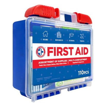 Be Smart Get Prepared 110 pc First Aid Kit: Clean, Treat, Protect Minor Cuts, Home, Office, Car, School, Business, Travel, Emergency, Outdoor, Camping & Sports, FSA/HSA (Packaging may vary) - size: 110 Piece Set