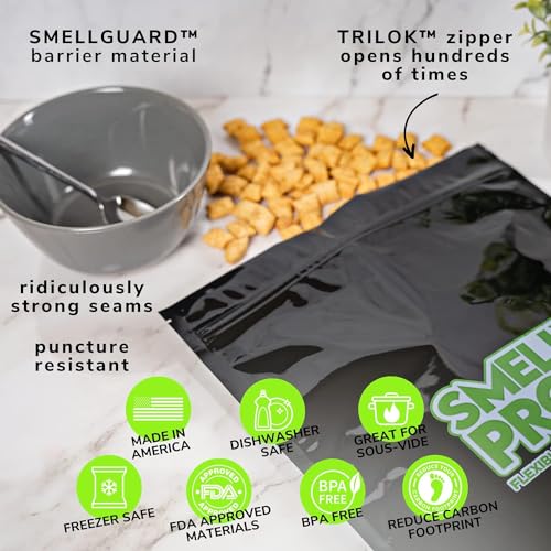 50pk 4-MIL Thick Heavy Duty, 2-Gallon Freezer Zipper Bags, Reusable Food Storage, US-Made, Non-Silicone, BPA Free, No PEVA, 50 x Smelly Proof Bags, NO SMELL Triple Zip BLACK 12" x 16"