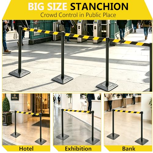 4 Pack Crowd Control Stanchions with 10FT Retractable Yellow Black Belt - color: YELLOW BLACK STRIPE BELT