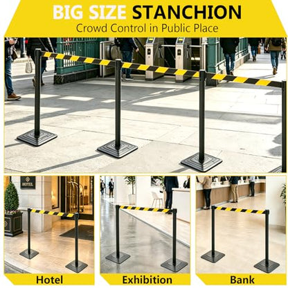 4 Pack Crowd Control Stanchions with 10FT Retractable Yellow Black Belt - color: YELLOW BLACK STRIPE BELT