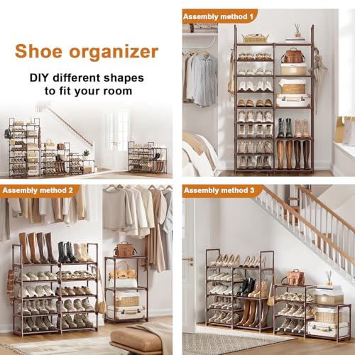 WOWLIVE 9 Tier 2-Column Shoe Rack, 30-35 Pairs Stackable Brown - color: Brown, size: 2 Row 9 Tier