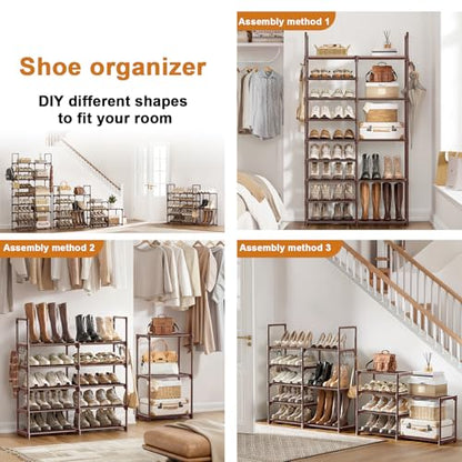 WOWLIVE 9 Tier 2-Column Shoe Rack, 30-35 Pairs Stackable Brown - color: Brown, size: 2 Row 9 Tier