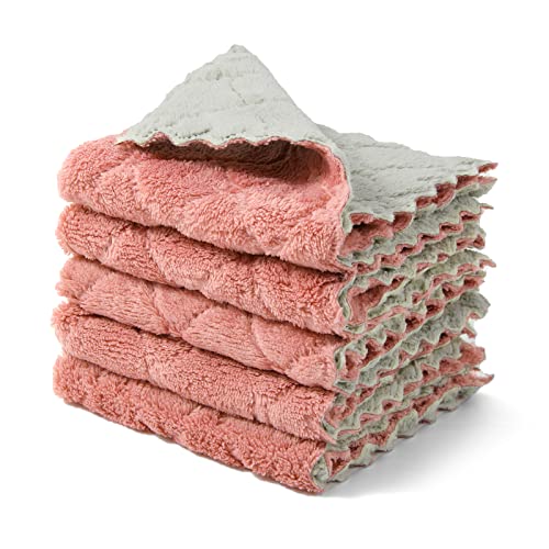 kimteny Microfiber Dish Cloths for Washing Dishes 5 Pack, Pink-Grey - color: Pink-grey