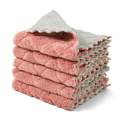 kimteny Microfiber Dish Cloths for Washing Dishes 5 Pack, Pink-Grey - color: Pink-grey