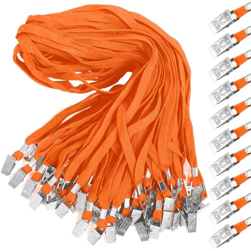 Marspark 200 Pcs Lanyards for ID Badges, Flat Swivel Hook,Orange - color: Orange