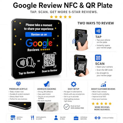 NFC Tap Google Review Acrylic Plate, Black, Compact 3.9", 3-PLATES - color: Black, size: 3.94" - 3 PLATES