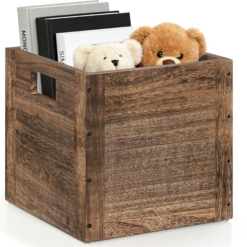 Stackable Wood Box with Carry Handles, Wooden Crates for Storage
