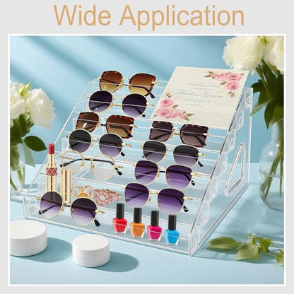 7 Tier Acrylic Sunglasses Organizer Stand, Clear Display Rack for Glasses, Cards & Cosmetics – Space-Saving Eyewear Holder with No-Tool Assembly