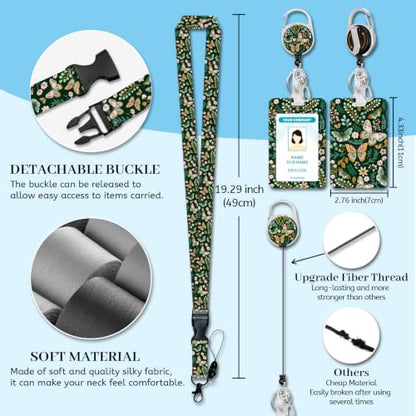 Hancynir Butterfly Lanyard for Id Badge, Badge Holder Retractable Reel Clip - color: Butterfly Flowers