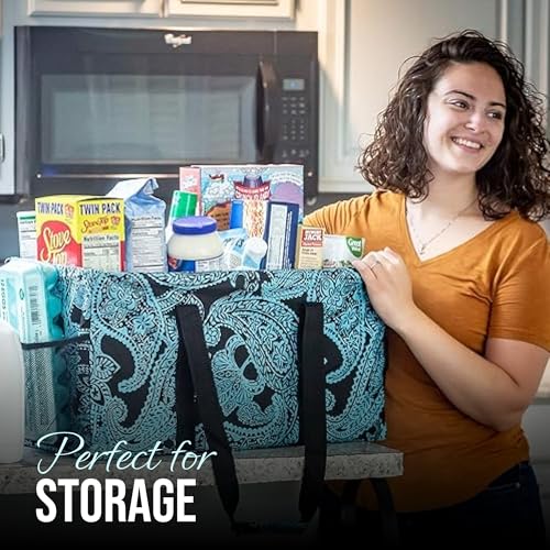 Extra Large Utility Tote Bag - Oversized Collapsible Beach Bag - Paisley Blue - color: Paisley Blue
