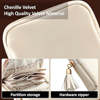 shunmei Mini Zipper Travel Jewelry Case with 5 Individual Pockets, Beige - color: Beige