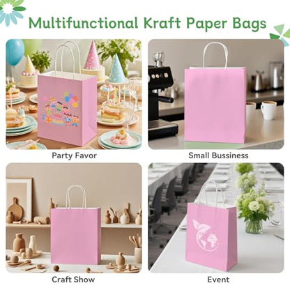 Brothersbox 100 Pack Paper Gift Bags with Handles, 8x4.75x10 Inch, Pink - color: Pink
