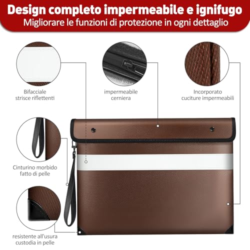 Vailoin 6200°F Fireproof Document Bag, 8 Layers of Heat Insulated Materials - color: Brown, size: 13.9"x10.6"