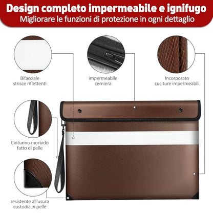 Vailoin 6200°F Fireproof Document Bag, 8 Layers of Heat Insulated Materials - color: Brown, size: 13.9"x10.6"