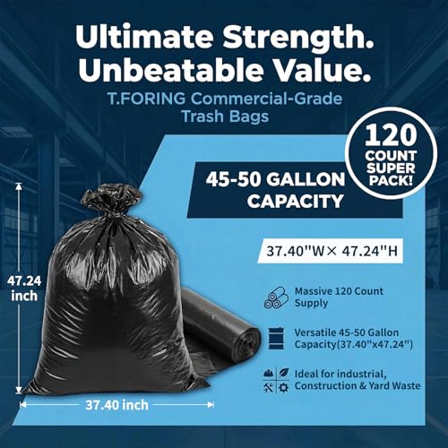 45-50 Gallon Trash Bags Unscented, 38'' x 47'', Black, 120 Count - color: 45-50 Gallon | 120 Count, size: 120 Count(pack of 1)
