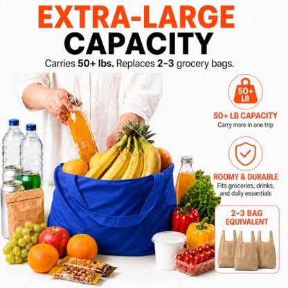 Reusable Grocery Bags 6 Pack, Foldable Shopping Bags with Pouch, Heavy Duty 50 LBS, Machine Washable Travel Totes - color: Navy Blue