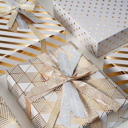 BIOBROWN Gold Foil Gift Wrapping Paper for Anniversary, Birthday, Christmas - color: Gold&Geometry