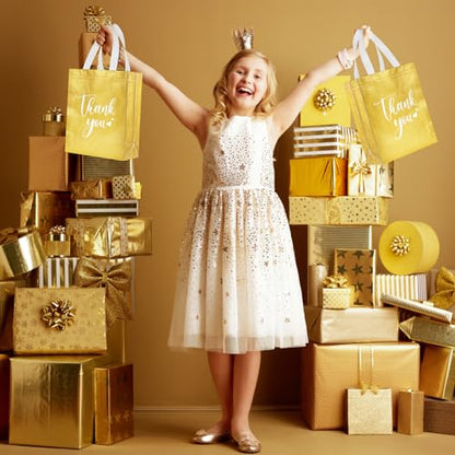 Sweetude 30 Thank You Non Woven Gift Bag, 10 x 8 x 4 Inch, Gold - color: Gold, size: 10 X 8 X 4 Inch