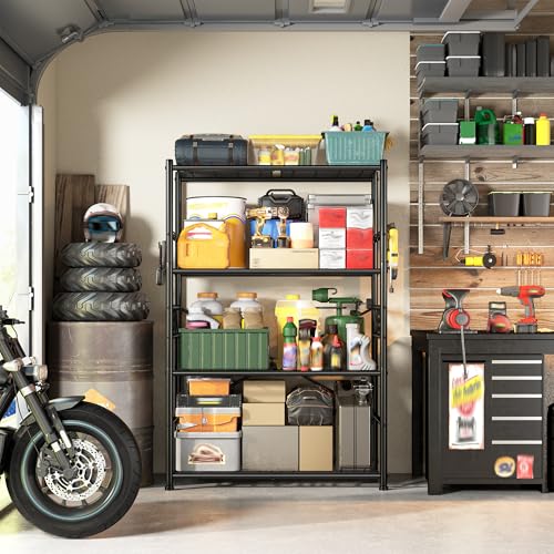 DurayLoly 5-Tier Metal Shelving with Hooks & Side Panel for Kitchen Pantry - size: 36" W x 12" D x 60" H (4T)