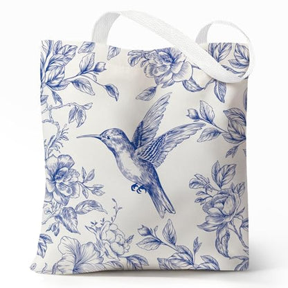 Cute Canvas Tote Bag for Women, Book Totebag with Zipper Pocket - color: Hummingbird