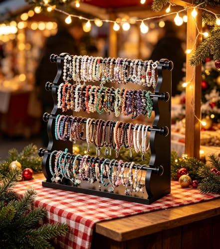 4 Tier Wooden Black Bracelet Holder, Bangle Watch Necklace Display Storage - style: 4 Tier Standing-Black