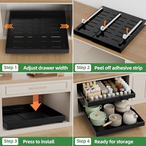 PAKETA 1 Pack Expandable Pull Out Cabinet Organizer,21" Deep - color: Black, size: 21"D X 12-20"W (1 Pack)