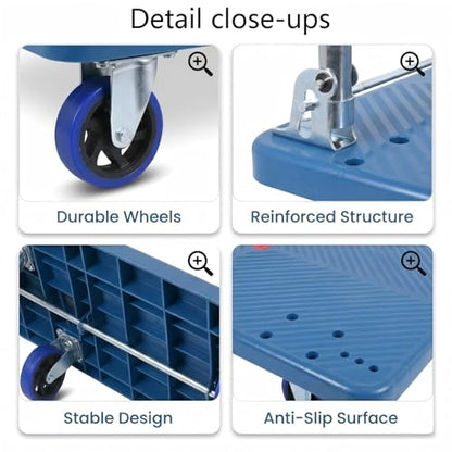 660lbs Foldable Platform Truck Dolly with Swivel Wheels, Heavy Duty Moving Platform Hand Truck, Moving Flatbed Cart Push Cart Platform Dolly Cart for Groceries, Warehouse(35.43" x 23.62") - style: 660lbs